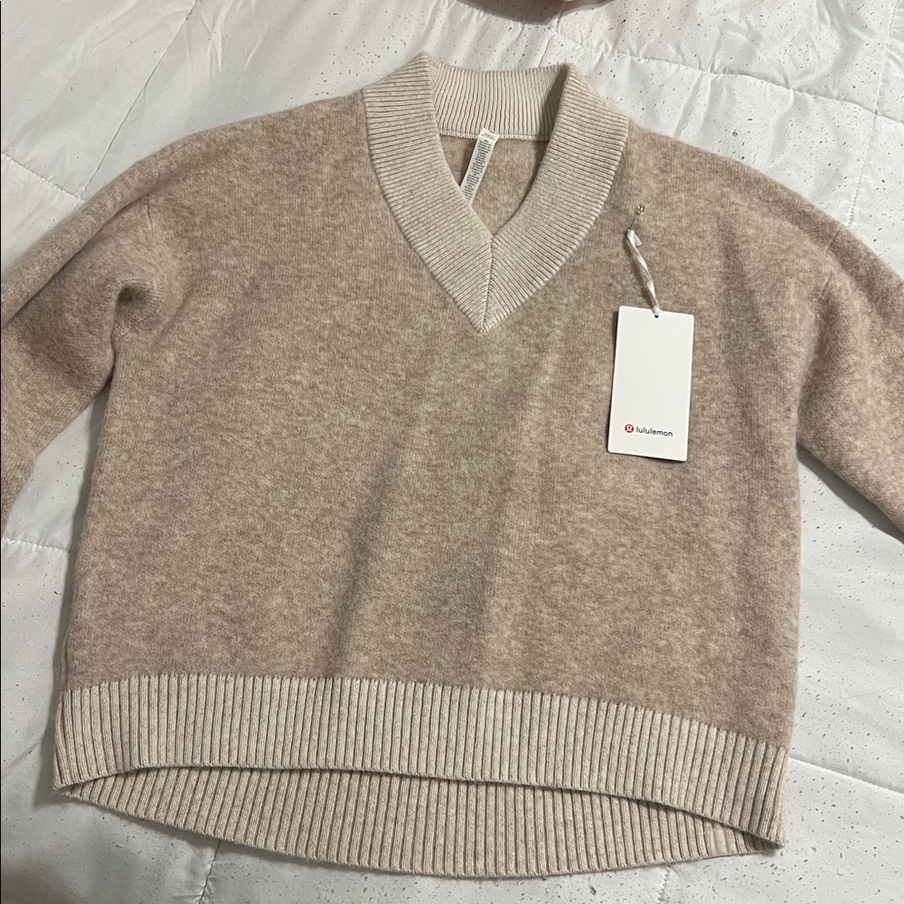 lululemon athletica Women's Tan V-Neck Sweater